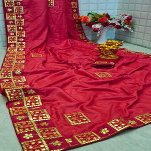 Elegant Red Colored Festive Wear Woven Moss Georgette Saree - Peachmode