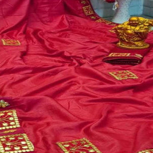 Elegant Red Colored Festive Wear Woven Moss Georgette Saree - Peachmode