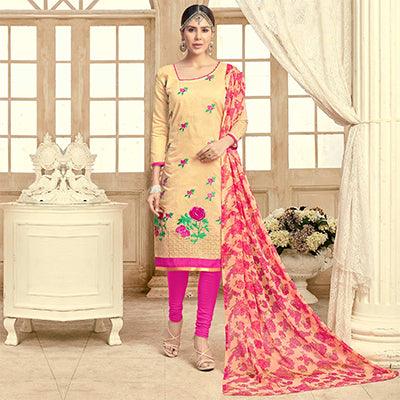 Elegant Yellow Colored Partywear Embroidered Chanderi Suit - Peachmode