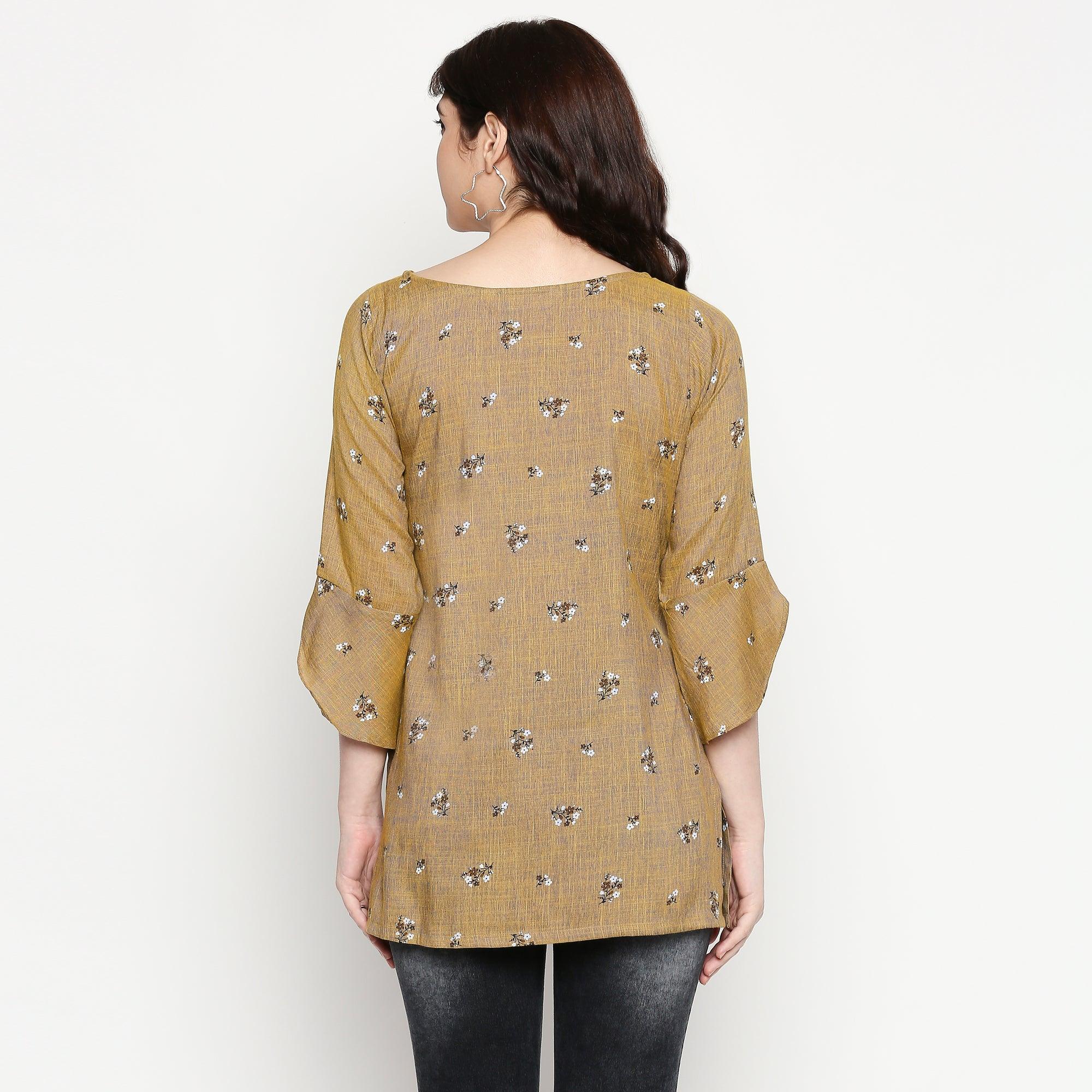 Energetic Brown Colored Casual Wear Printed Cotton Western Top - Peachmode