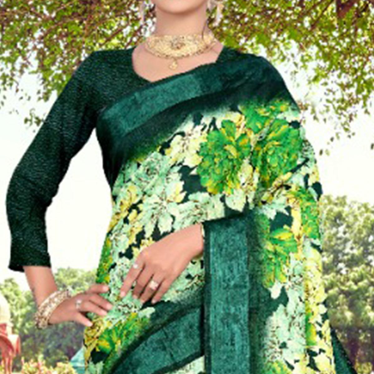 Energetic Green Colored Casual Printed Cotton Saree - Peachmode