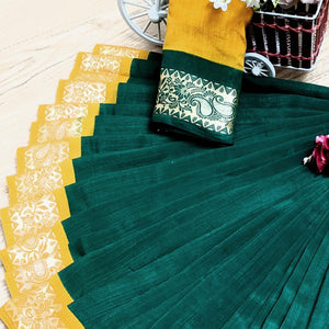 Energetic Green Colored Festive Wear Woven Soft Vichitra Silk Saree - Peachmode