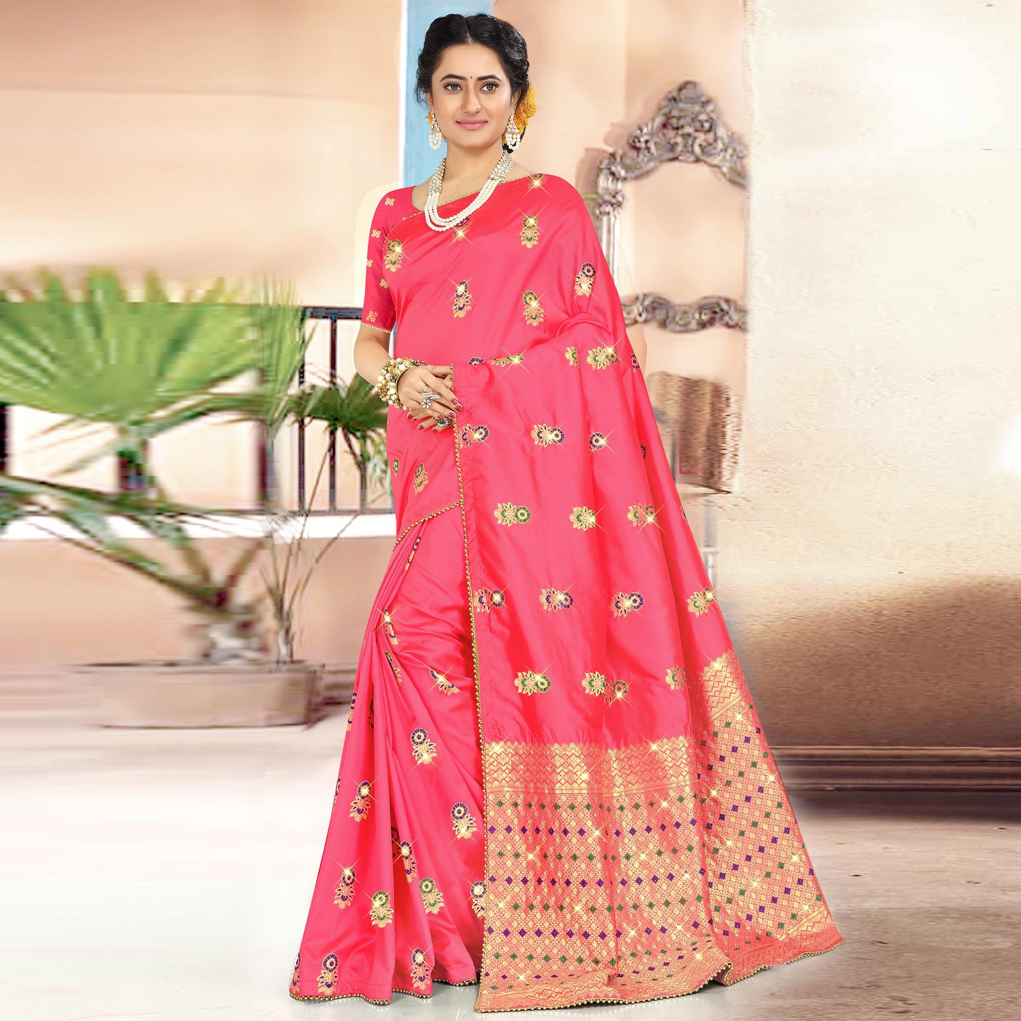 Energetic Maroon Colored Festive Wear Woven Banarasi Silk Saree - Peachmode