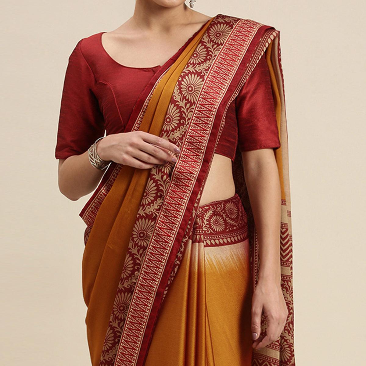 Energetic Mustard Yellow Colored Partywear Printed Rangoli Silk Saree - Peachmode