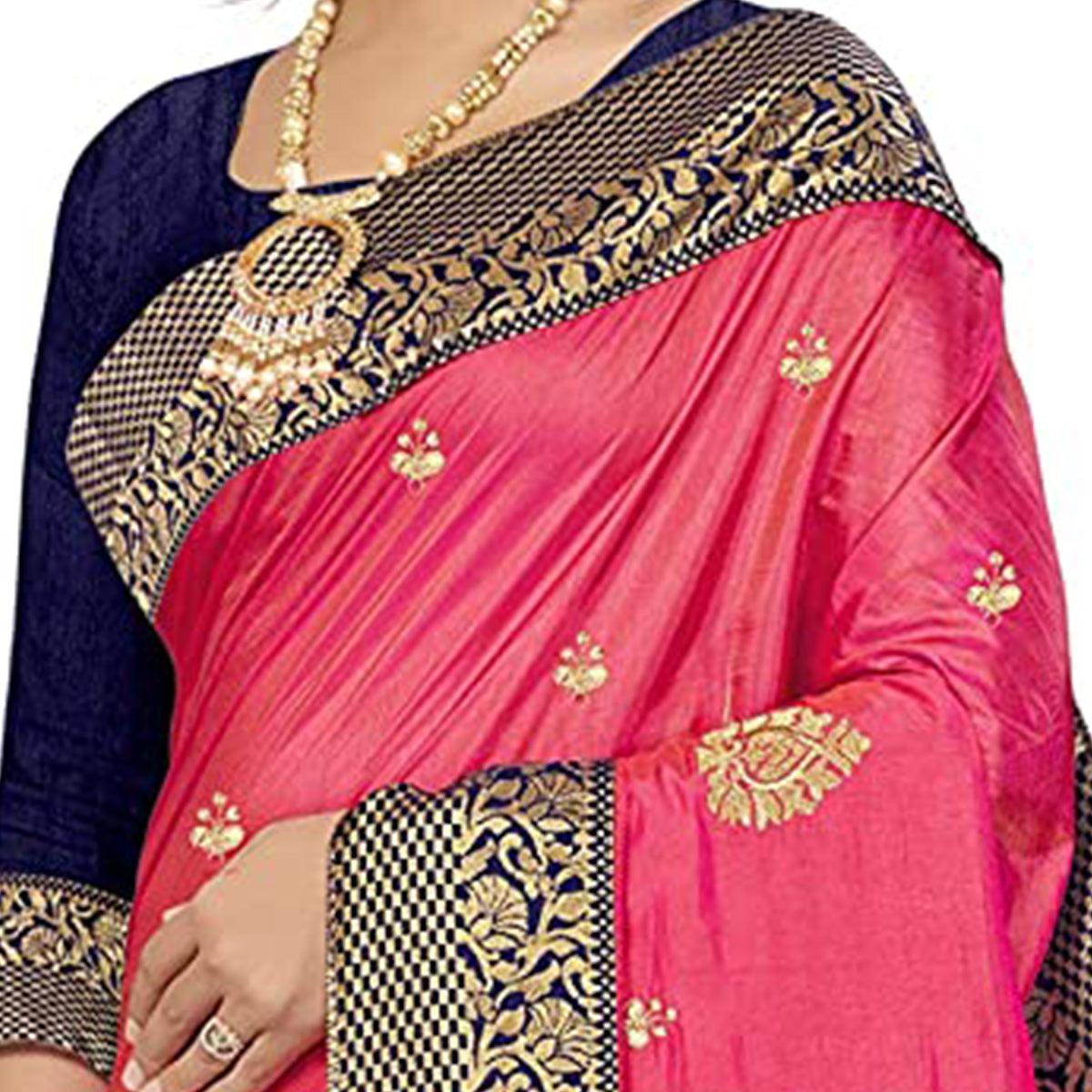 Energetic Pink Colored Festive Wear Embroidered Sana Silk Saree - Peachmode