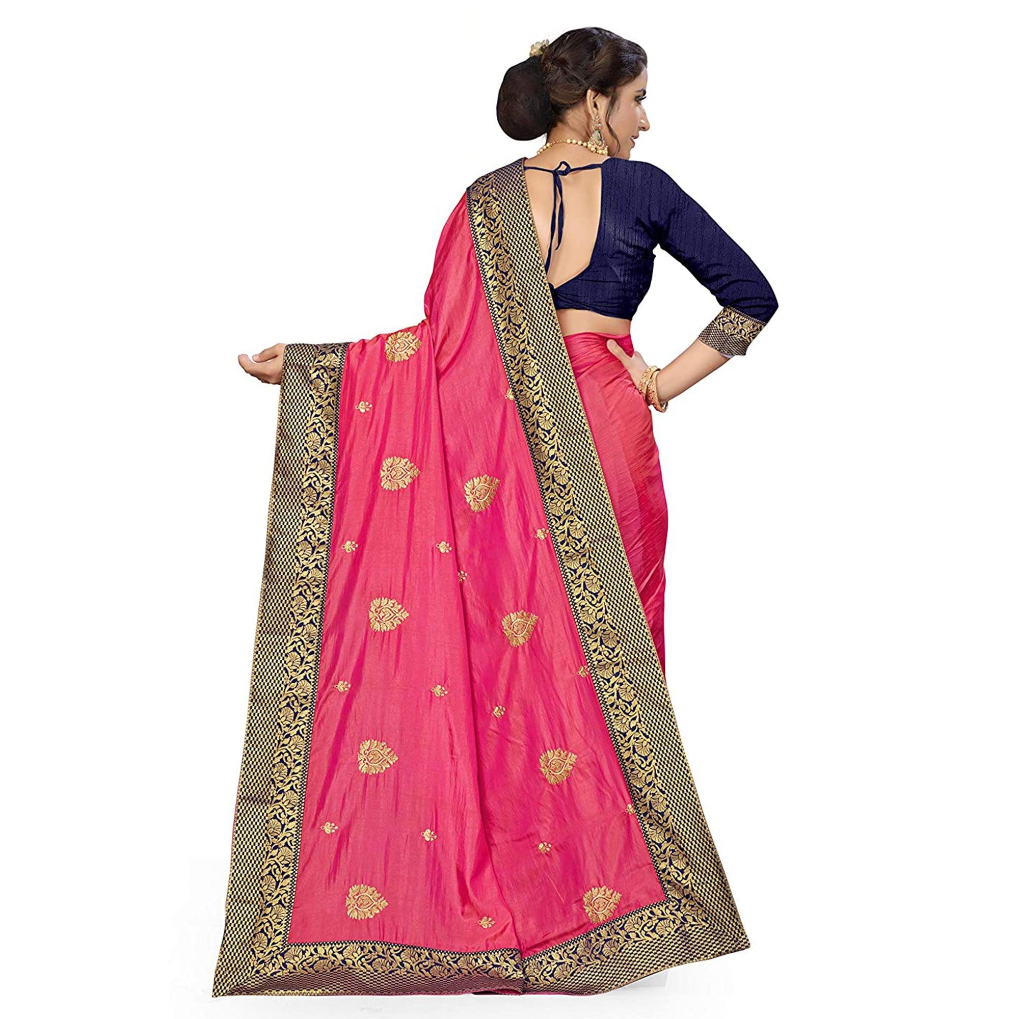 Energetic Pink Colored Festive Wear Embroidered Sana Silk Saree - Peachmode
