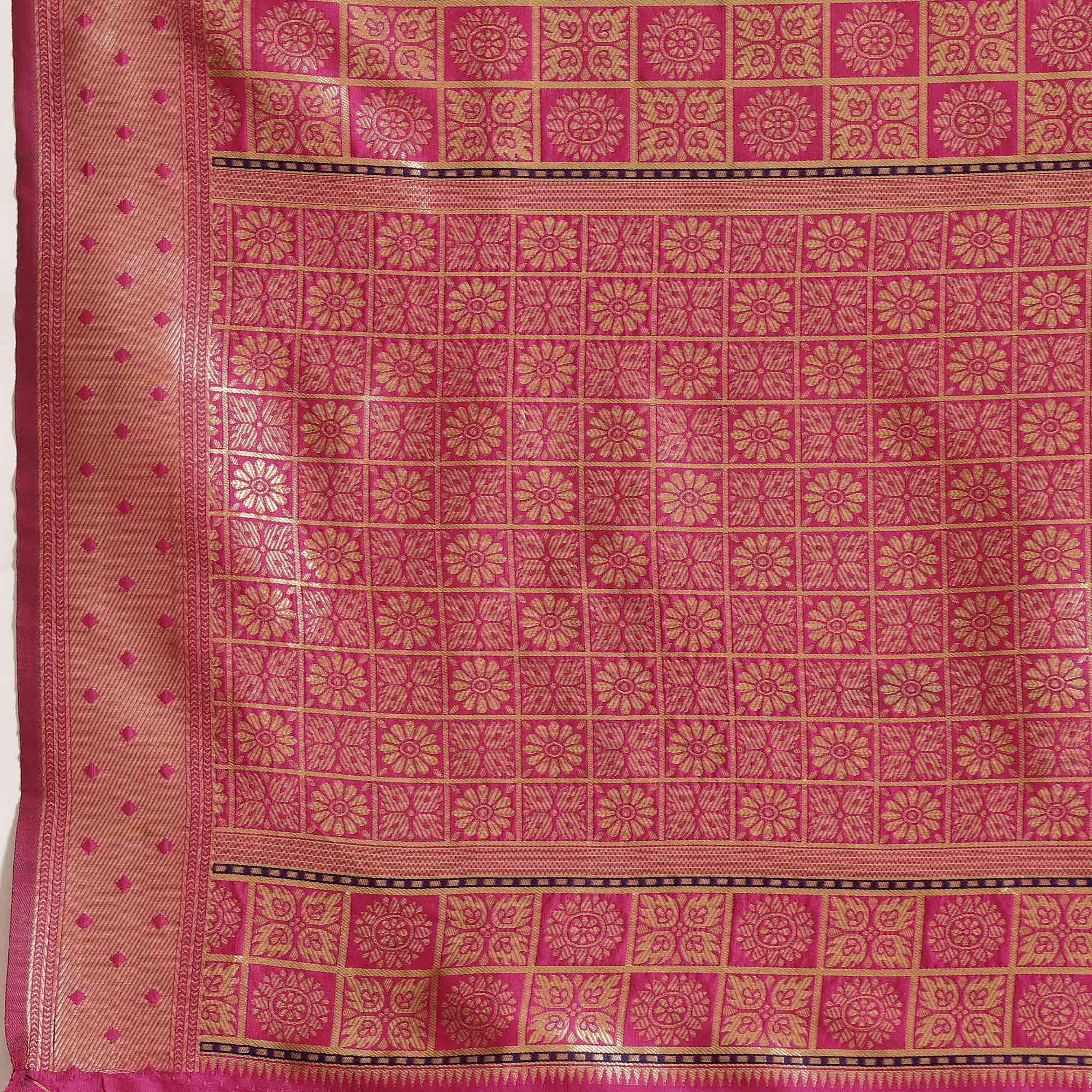 Energetic Pink Colored Festive Wear Woven Silk Blend Saree - Peachmode