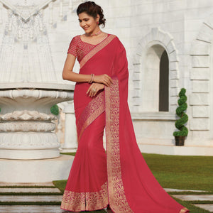 Energetic Pink Colored Party Wear Embroidered Chiffon Saree - Peachmode
