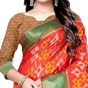 Energetic Red Colored Casual Wear Printed Art Silk Saree - Peachmode