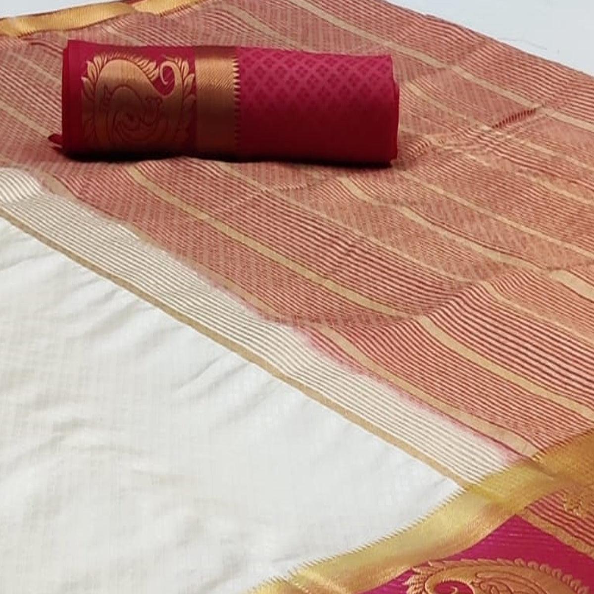 Energetic White Coloured Festive Wear Woven Art Silk Saree - Peachmode