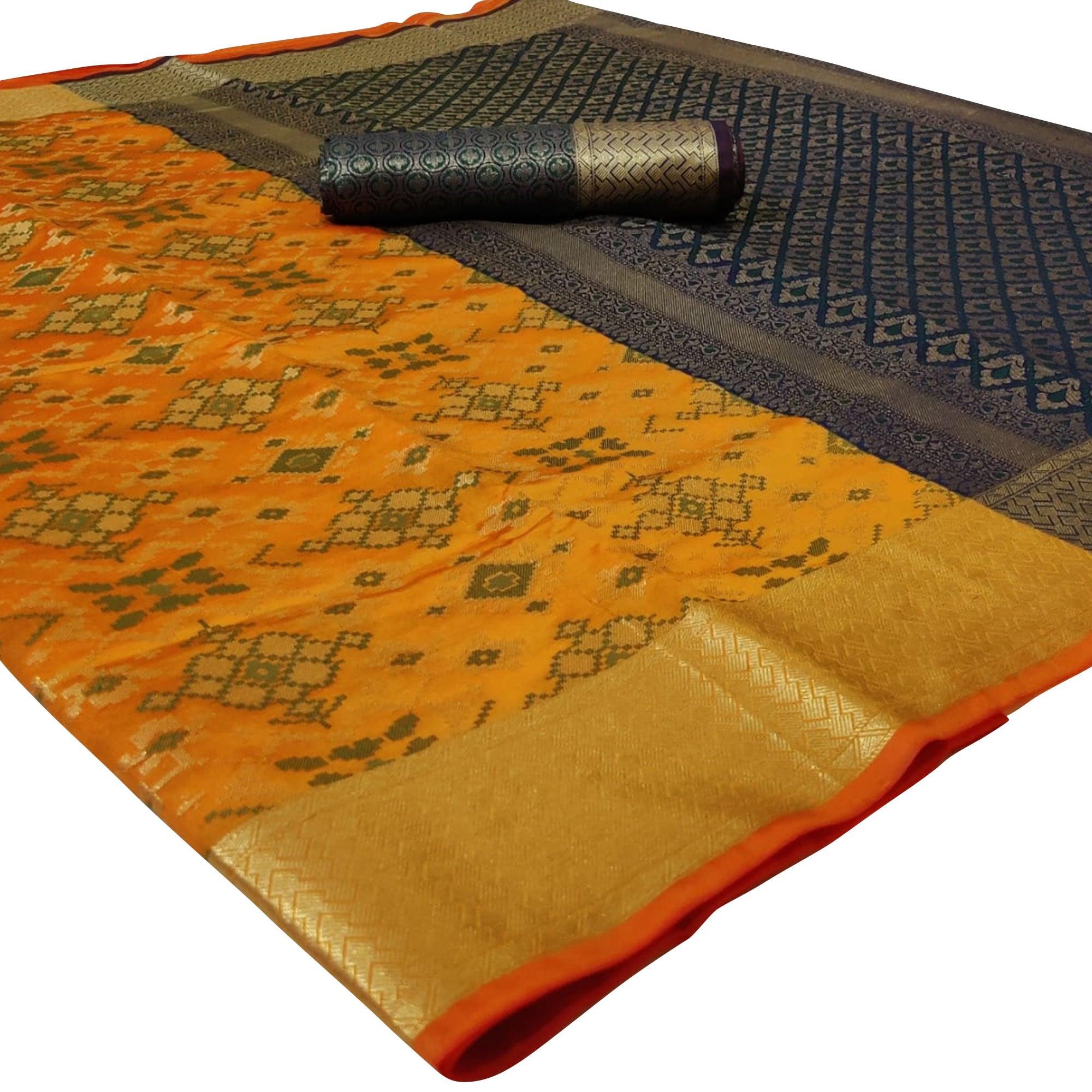 Energetic Yellow Colored Festive Wear Woven Silk Saree - Peachmode