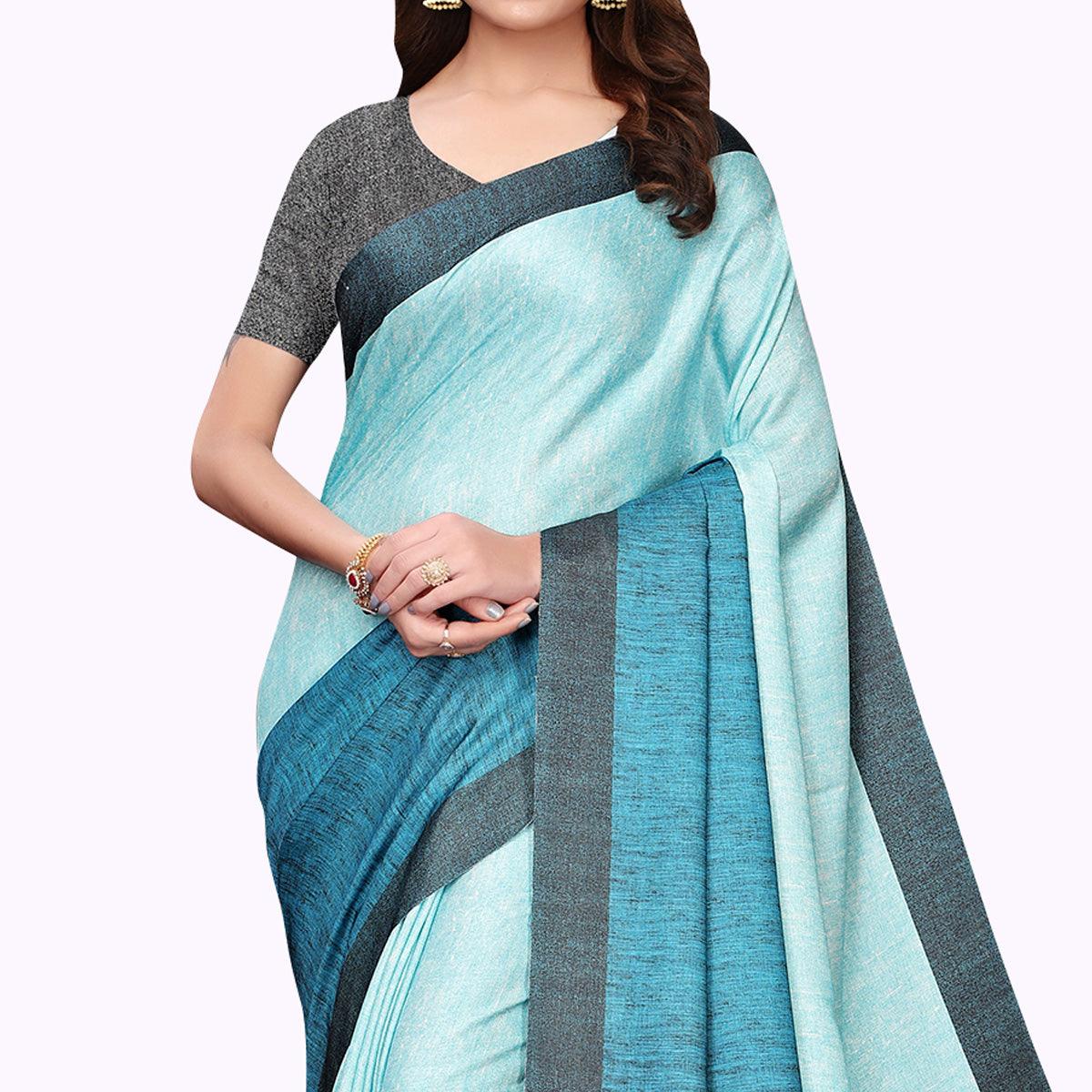 Engrossing Aqua Blue Colored Casual Wear Printed Art Silk Saree - Peachmode