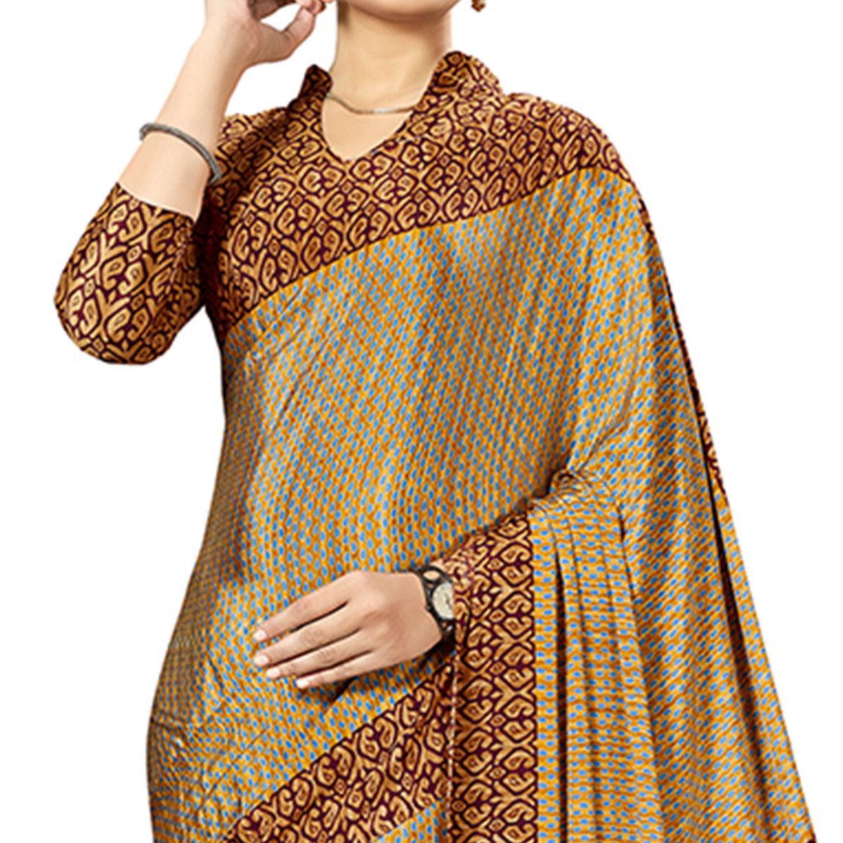 Engrossing Beige Colored Casual Wear Printed Crepe Saree - Peachmode