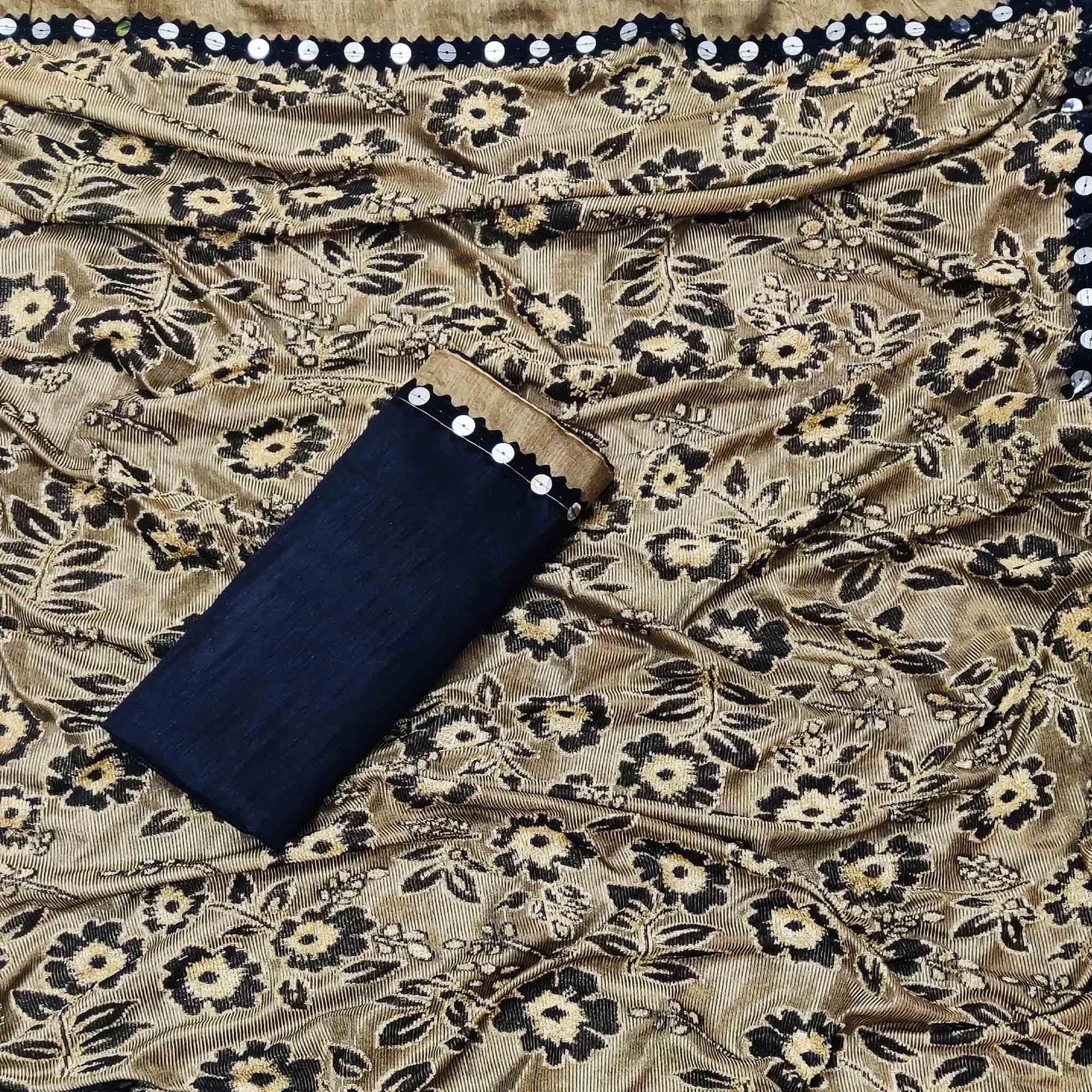 Engrossing Beige Colored Festive Wear Floral Woven Art Silk Saree - Peachmode