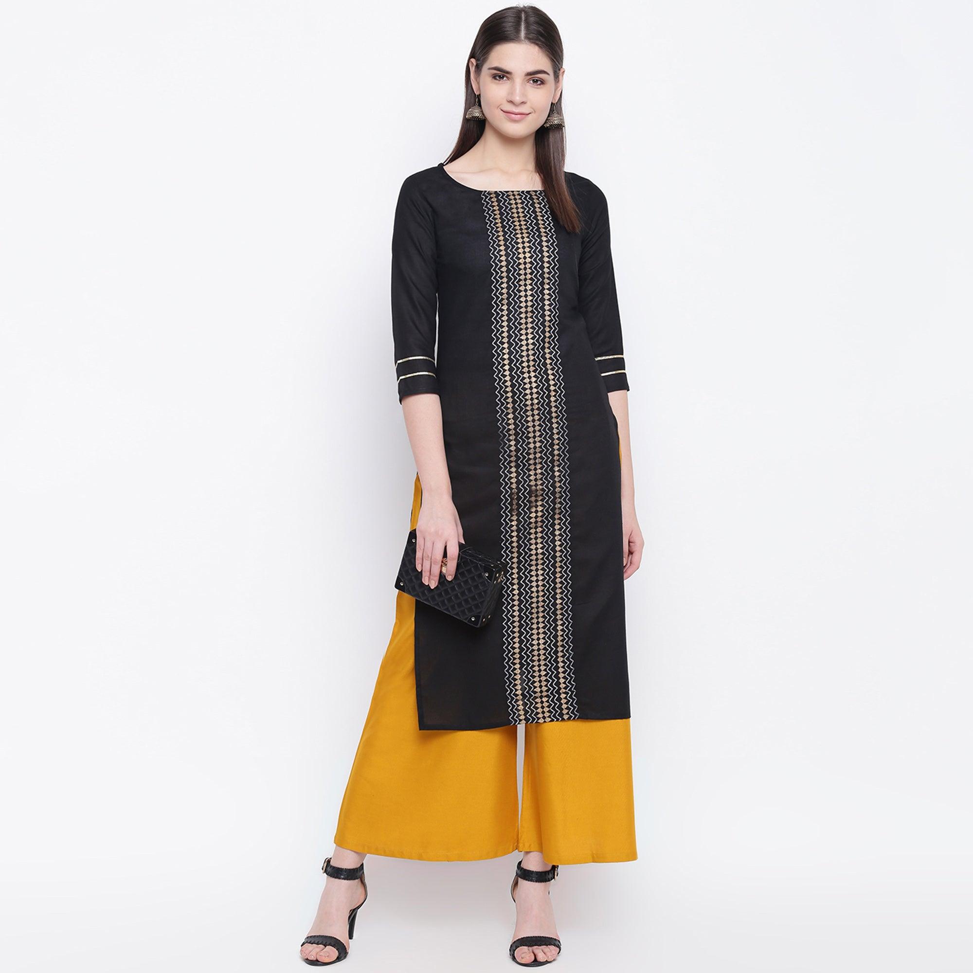 Engrossing Black Colored Casual Wear Printed Cotton Kurti - Peachmode