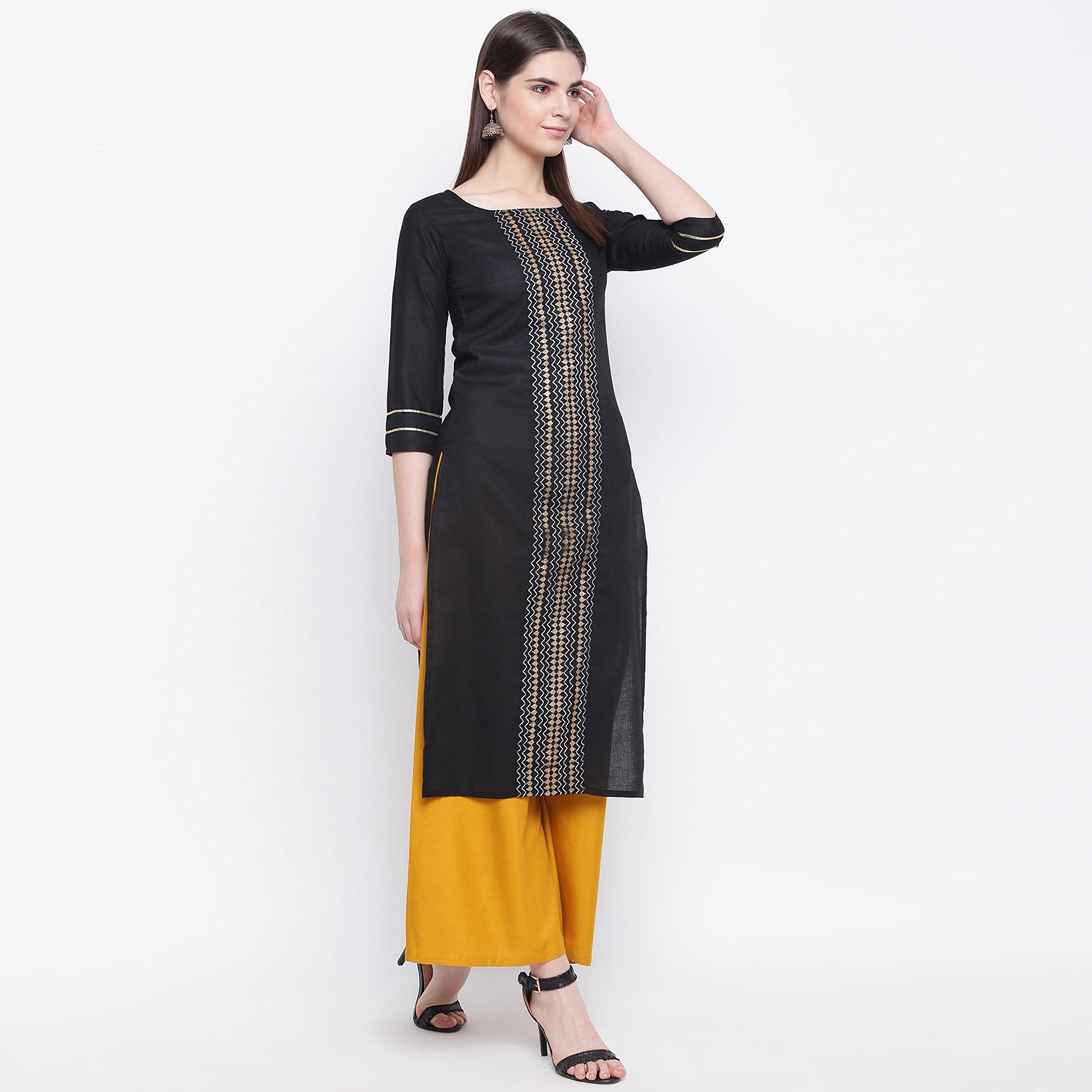 Engrossing Black Colored Casual Wear Printed Cotton Kurti - Peachmode