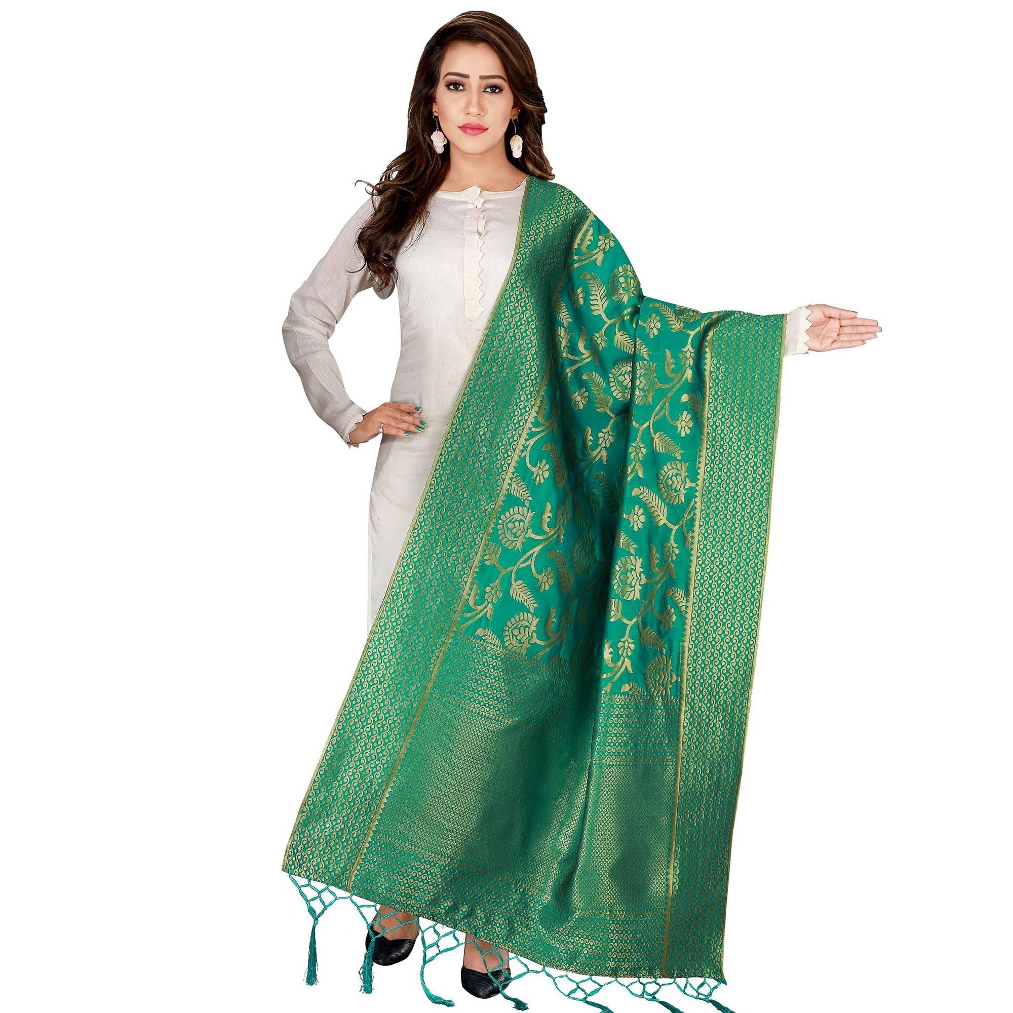 Engrossing Green Colored Festive Wear Banarasi Silk Dupatta - Peachmode