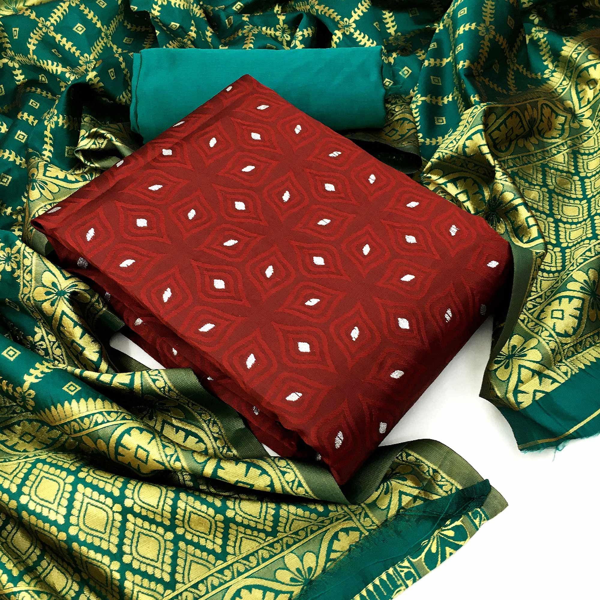 Engrossing Maroon Colored Casual Wear Woven Banarasi Silk Dress Material - Peachmode