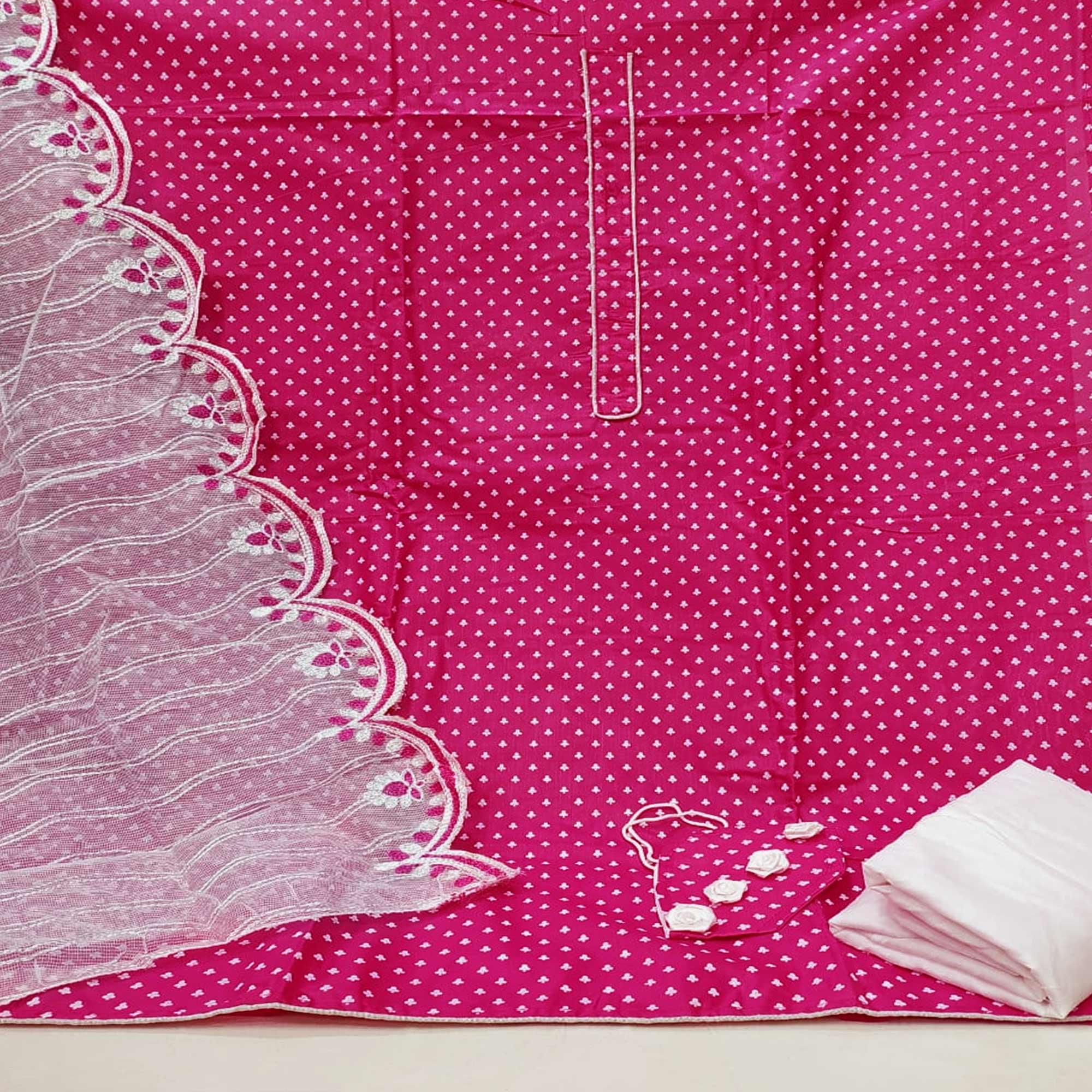 Engrossing Pink Colored Casual Wear Printed Cotton Dress Material - Peachmode