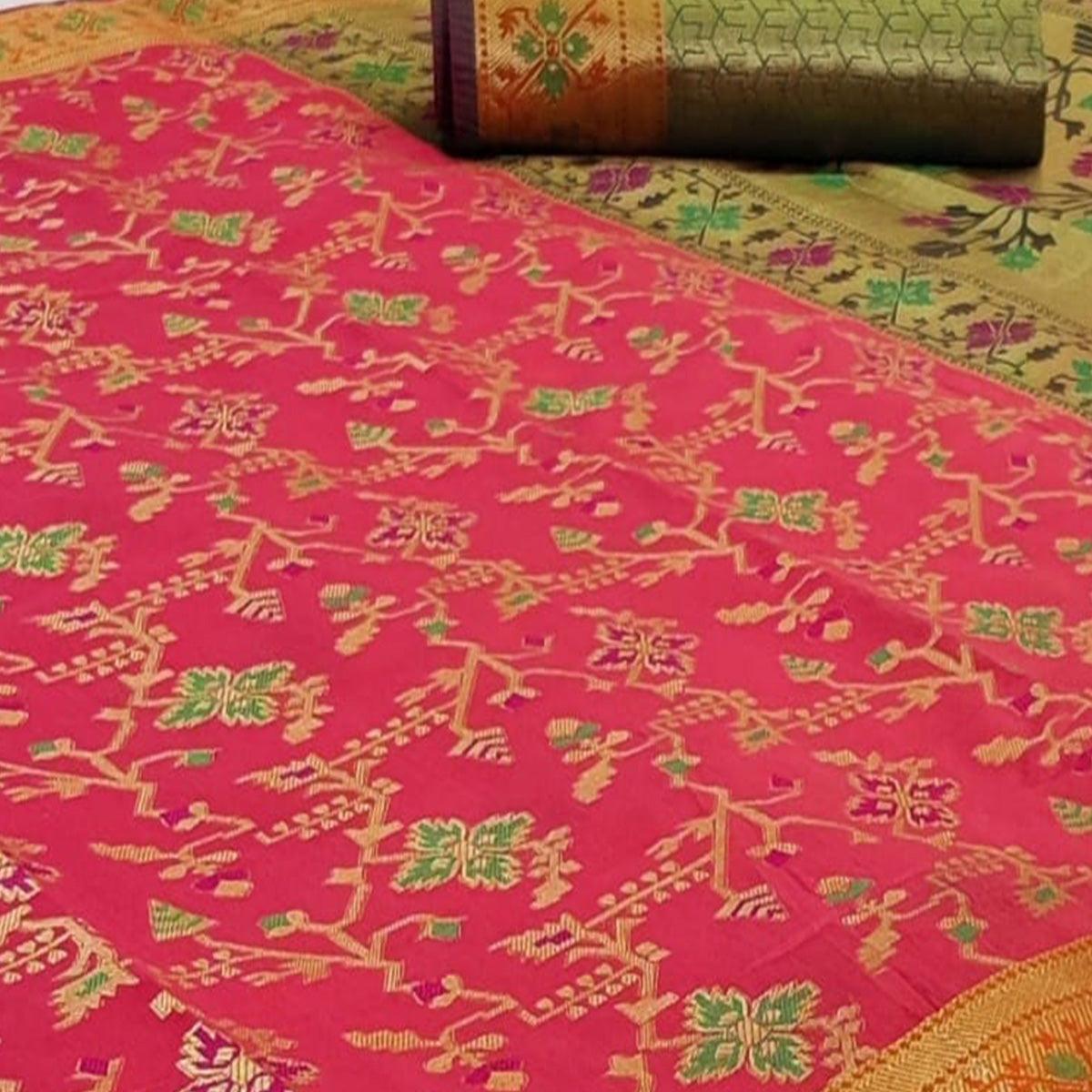 Engrossing Pink Colored Festive Wear Woven Silk Saree - Peachmode