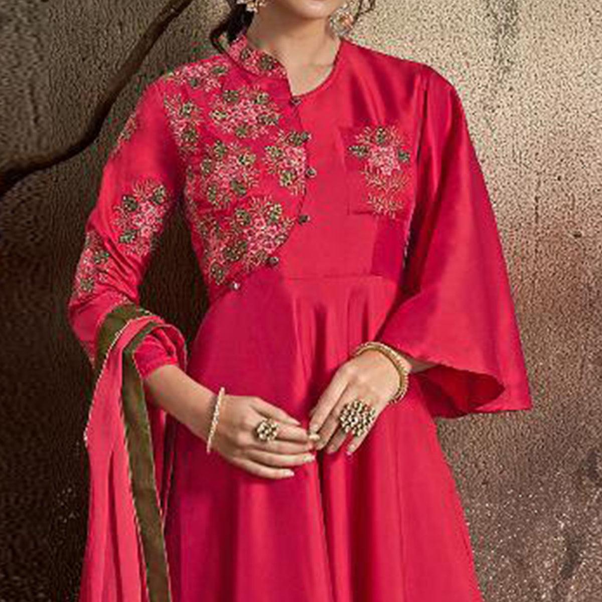 Engrossing Pink Colored Partywear Embroidered Tapeta Silk Gown - Peachmode