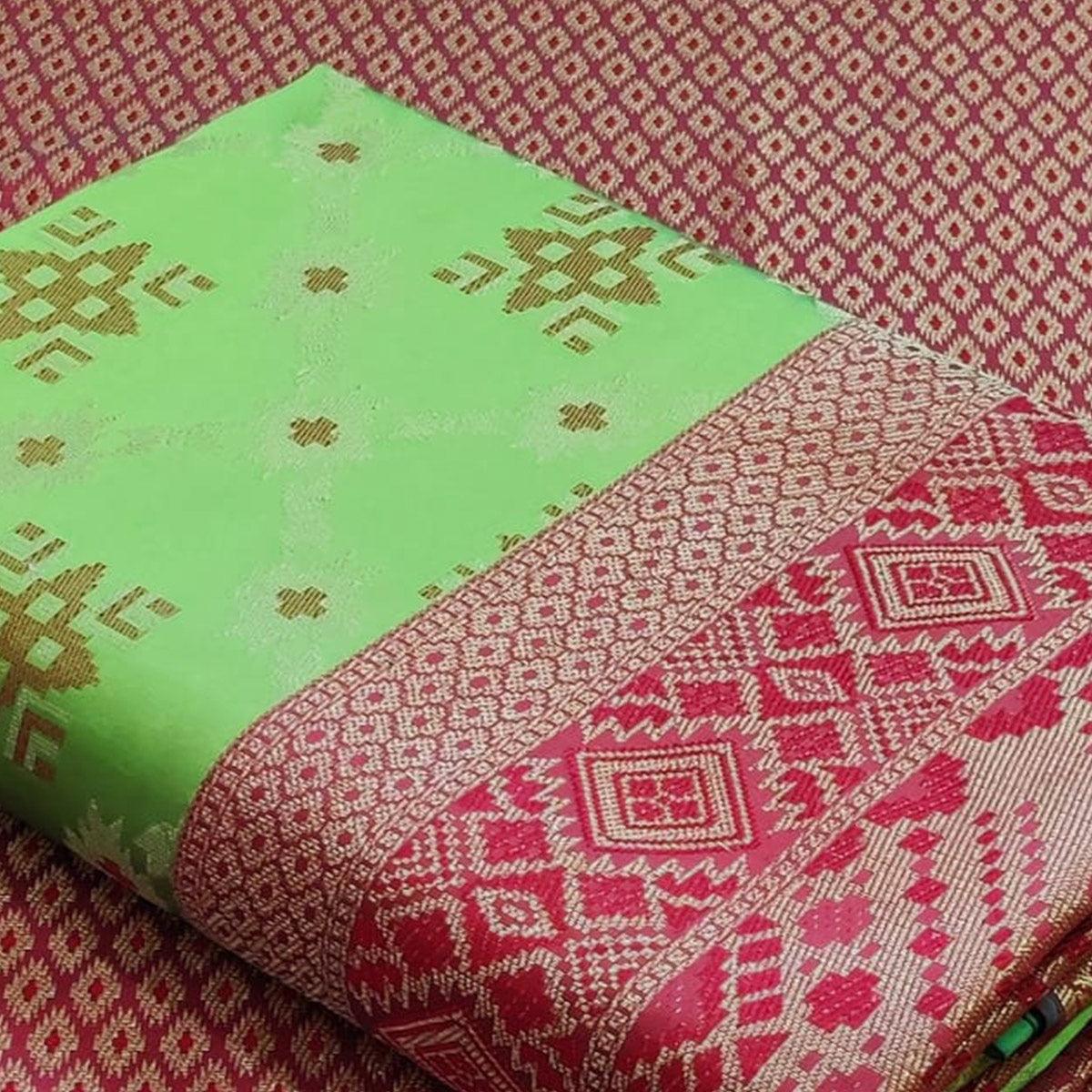 Engrossing Pista Green Colored Festive Wear Woven Patola Silk Saree - Peachmode