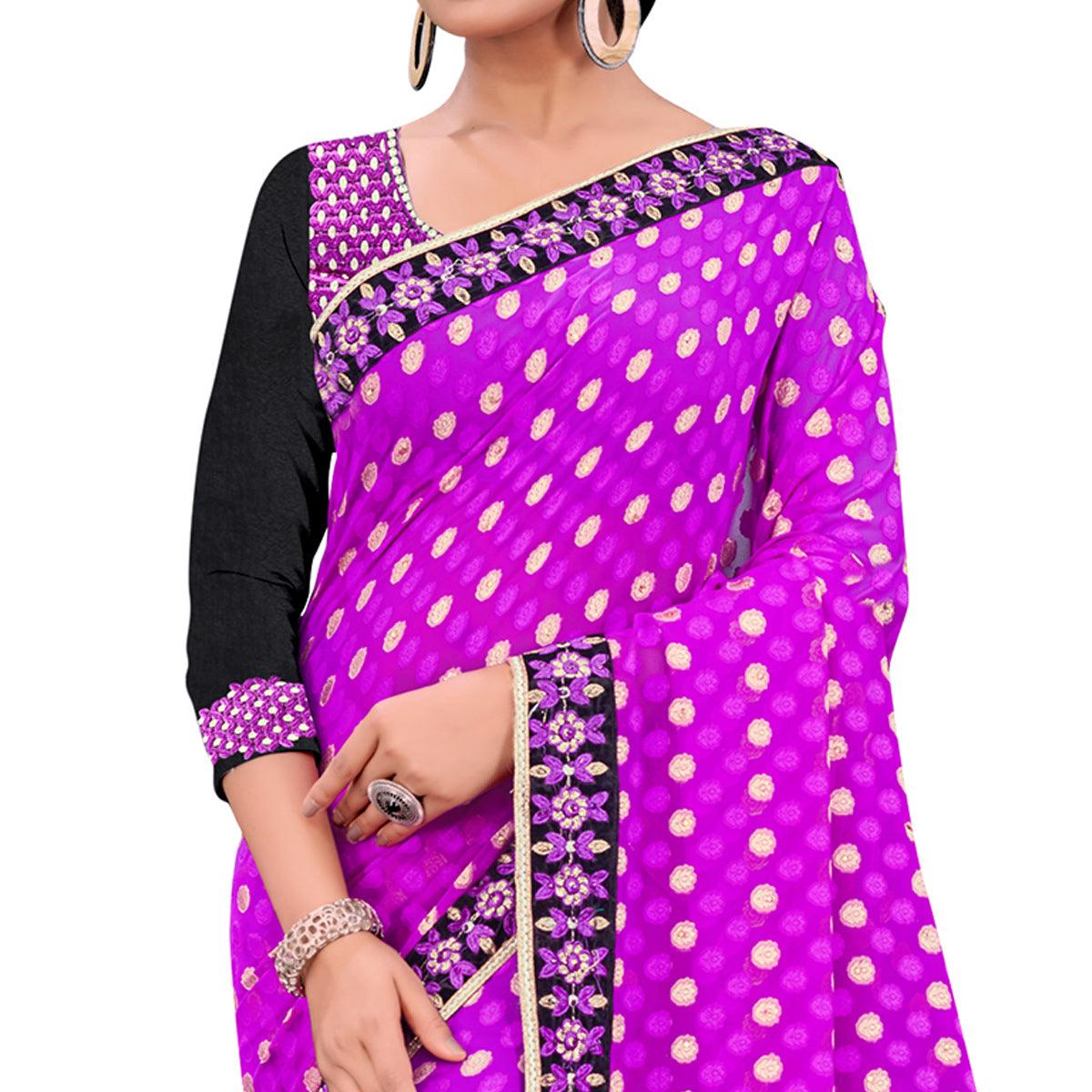 Engrossing Purple Colored Party Wear Georgette Saree - Peachmode