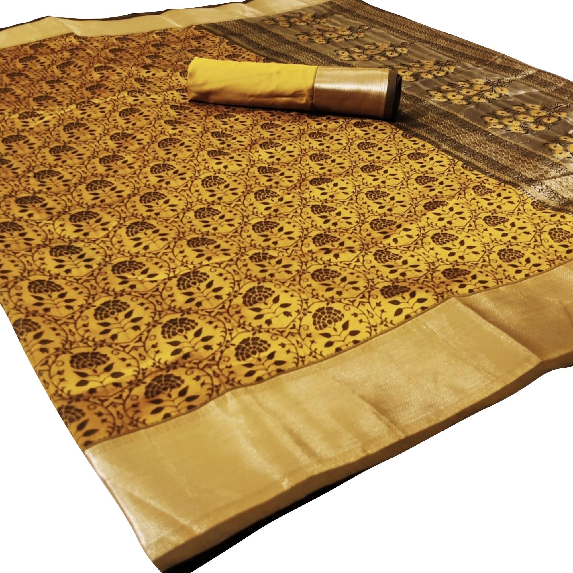 Engrossing Yellow Colored Festive Wear Woven Heavy Silk Saree - Peachmode