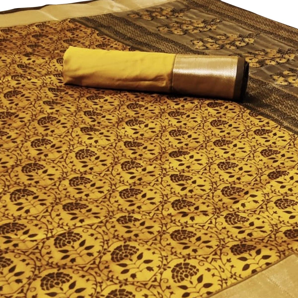 Engrossing Yellow Colored Festive Wear Woven Heavy Silk Saree - Peachmode
