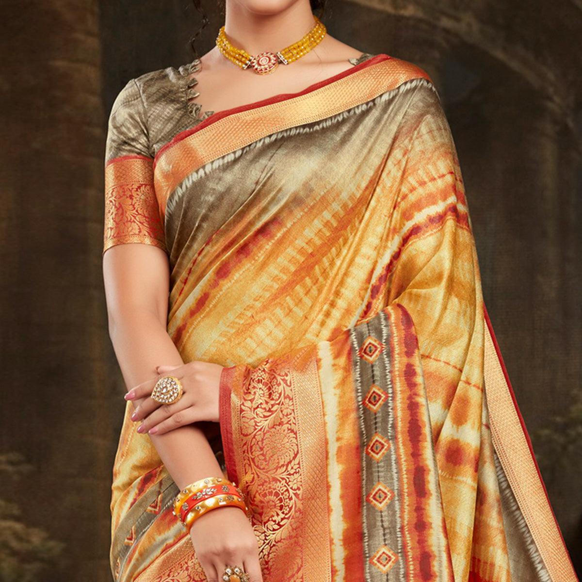 Engrossing Yellow - Multi Colored Festive Wear Woven Silk Saree - Peachmode