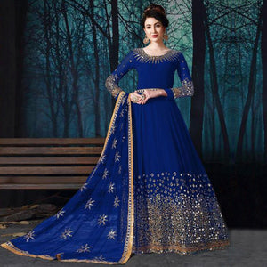 Entrancing Blue Colored Partywear Embroidered Georgette Anarkali Suit - Peachmode