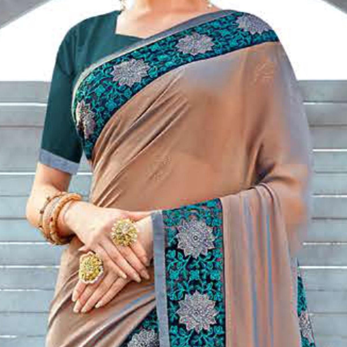 Entrancing Brown Colored Party Wear Embroidered Art Silk Saree - Peachmode