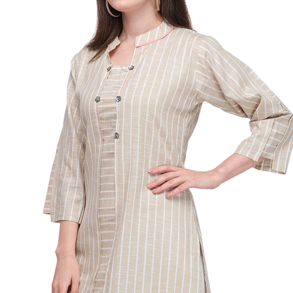 Entrancing Light Beige Colored Casual Wear Pure Cotton Kurti - Peachmode