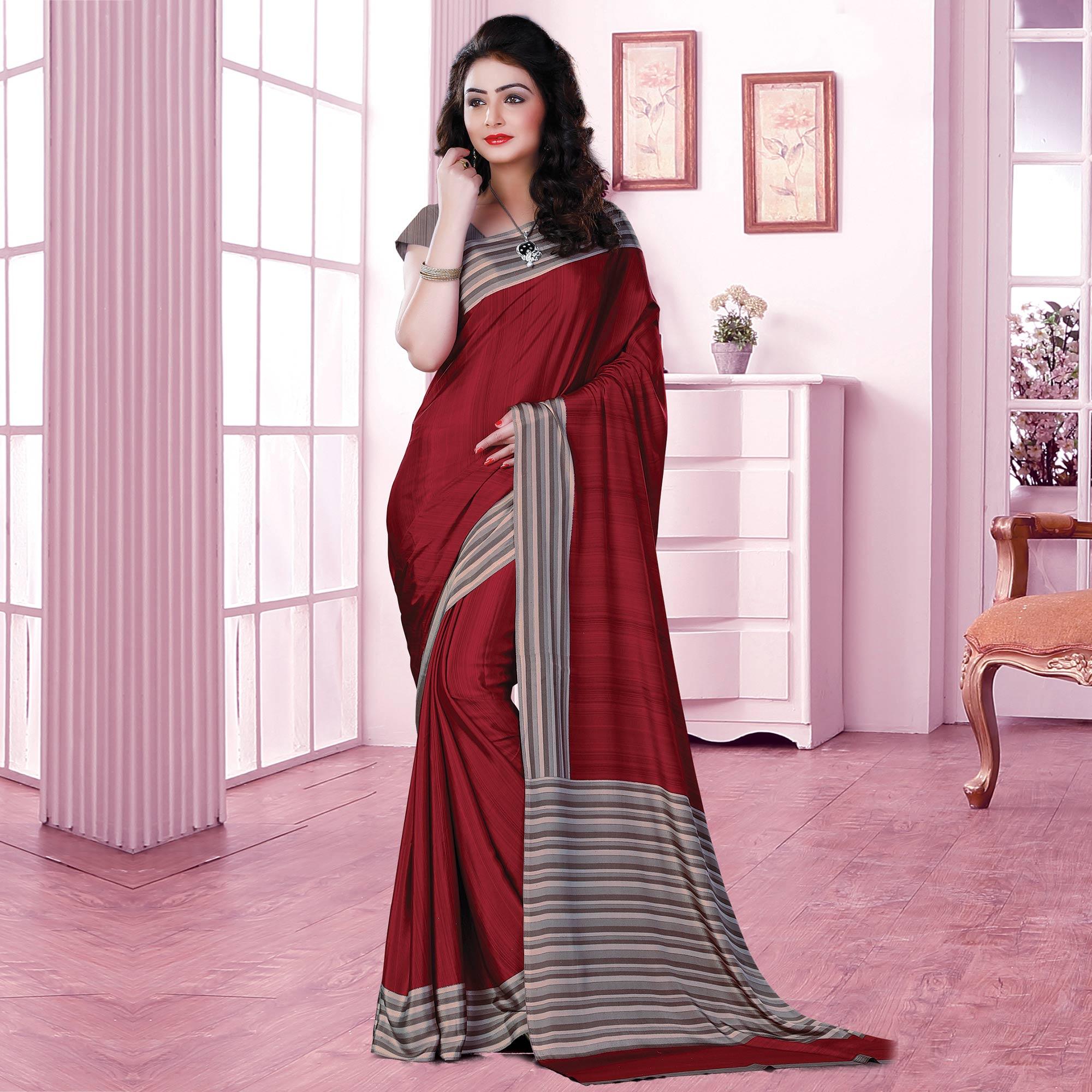 Entrancing Maroon Coloured Casual Wear Printed Crepe Saree - Peachmode