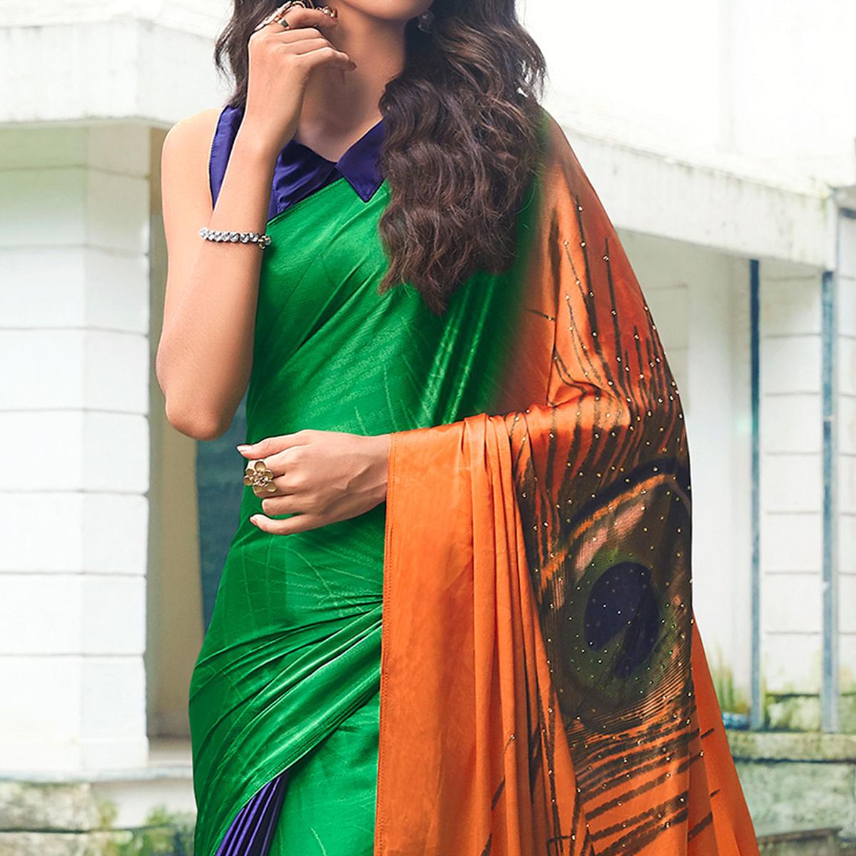 Entrancing Multi Colored Party Wear Printed Silk Saree - Peachmode
