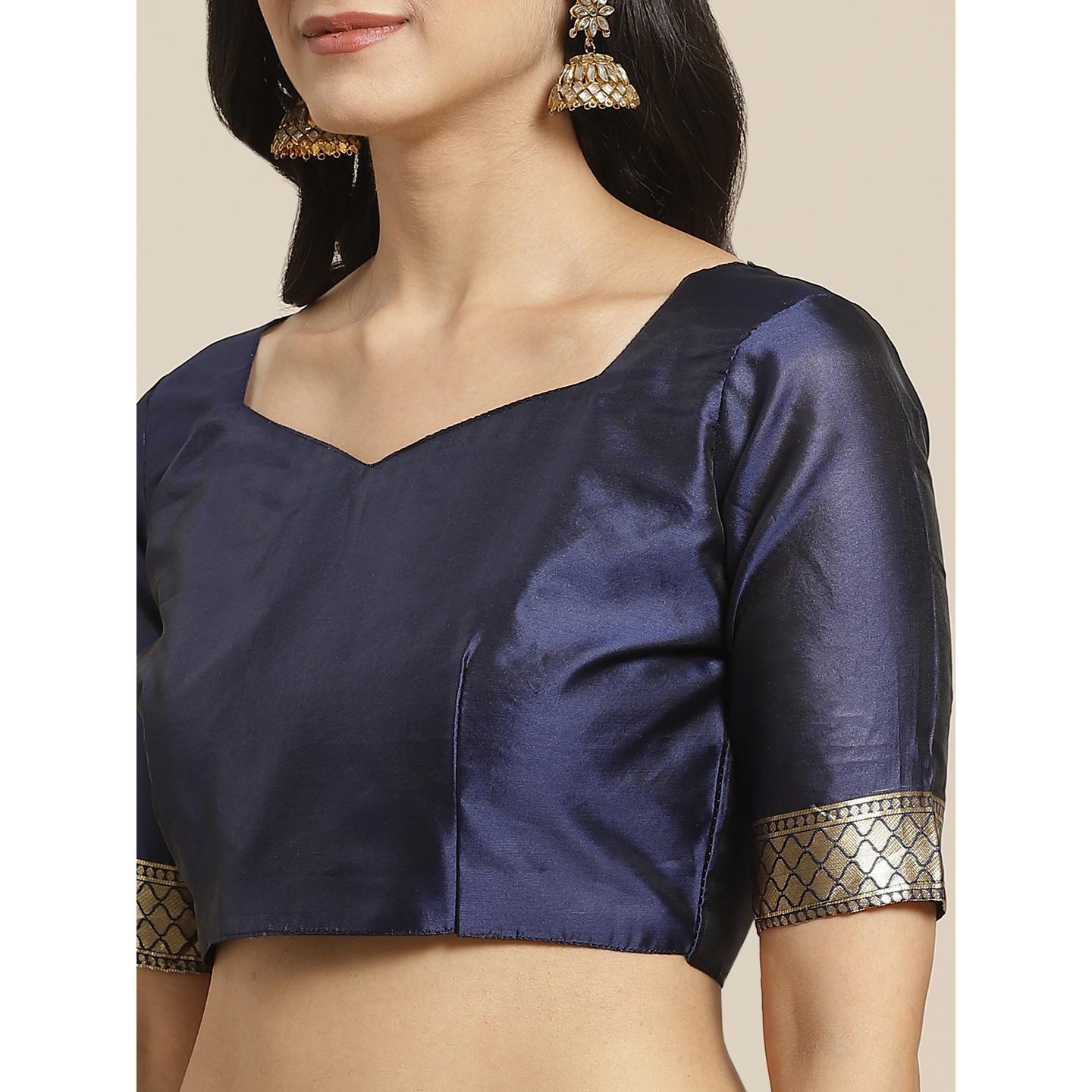 Entrancing Navy Blue Colored Festive Wear Woven Silk Saree - Peachmode
