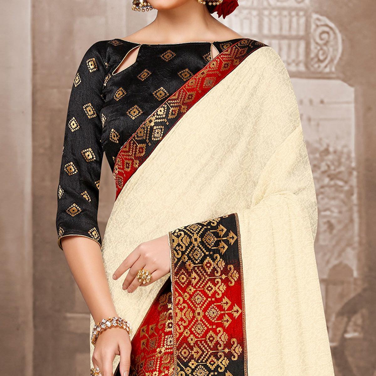 Entrancing Offwhite Colored Festive Wear Woven Silk Saree - Peachmode