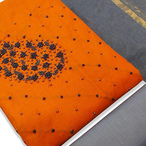 Entrancing Orange Colored Casual Wear Embroidered Modal Dress Material - Peachmode