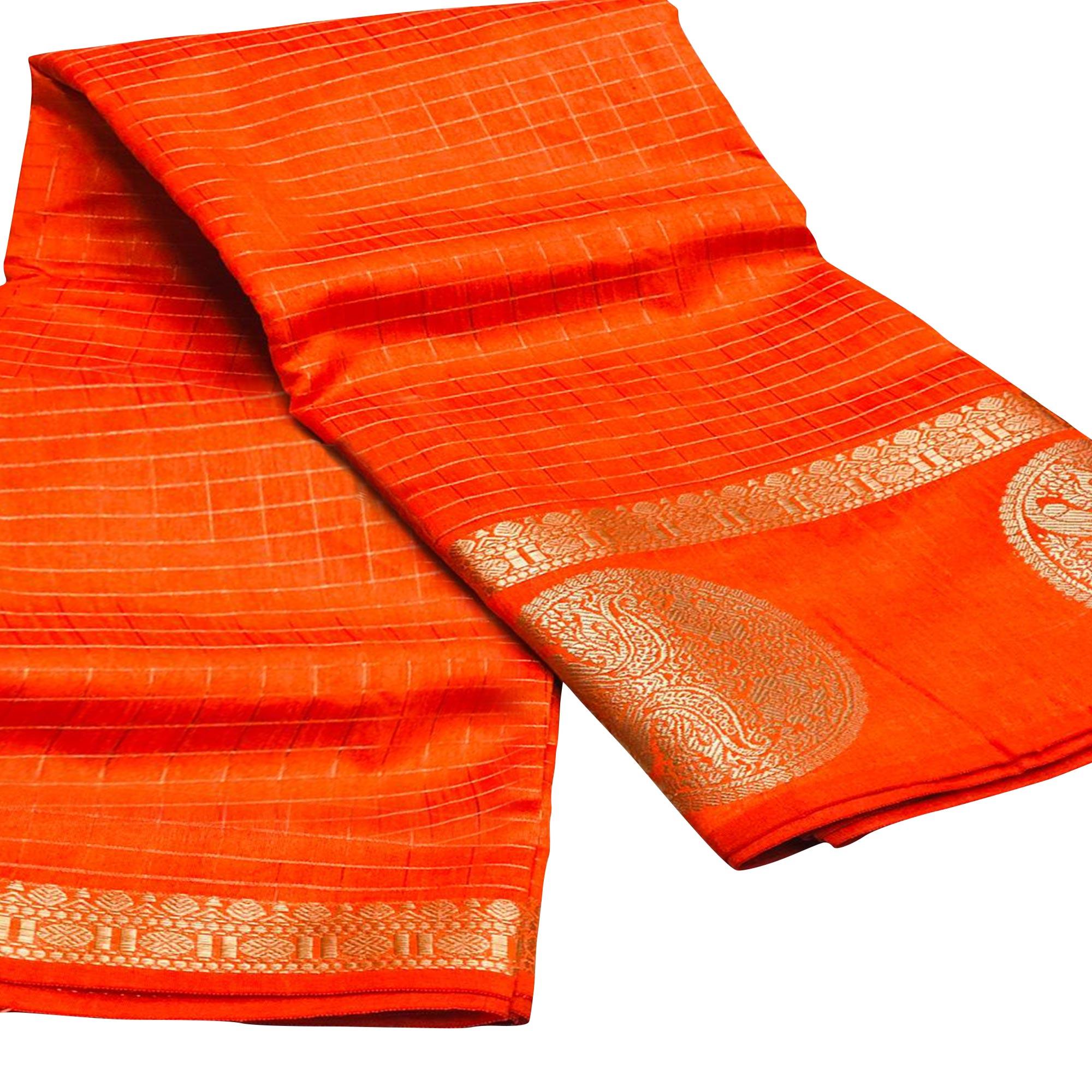 Entrancing Orange Colored Festive Wear Woven Silk Saree - Peachmode