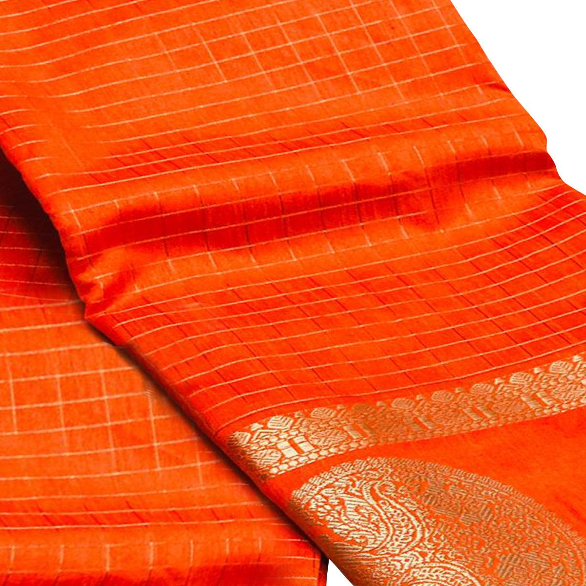 Entrancing Orange Colored Festive Wear Woven Silk Saree - Peachmode