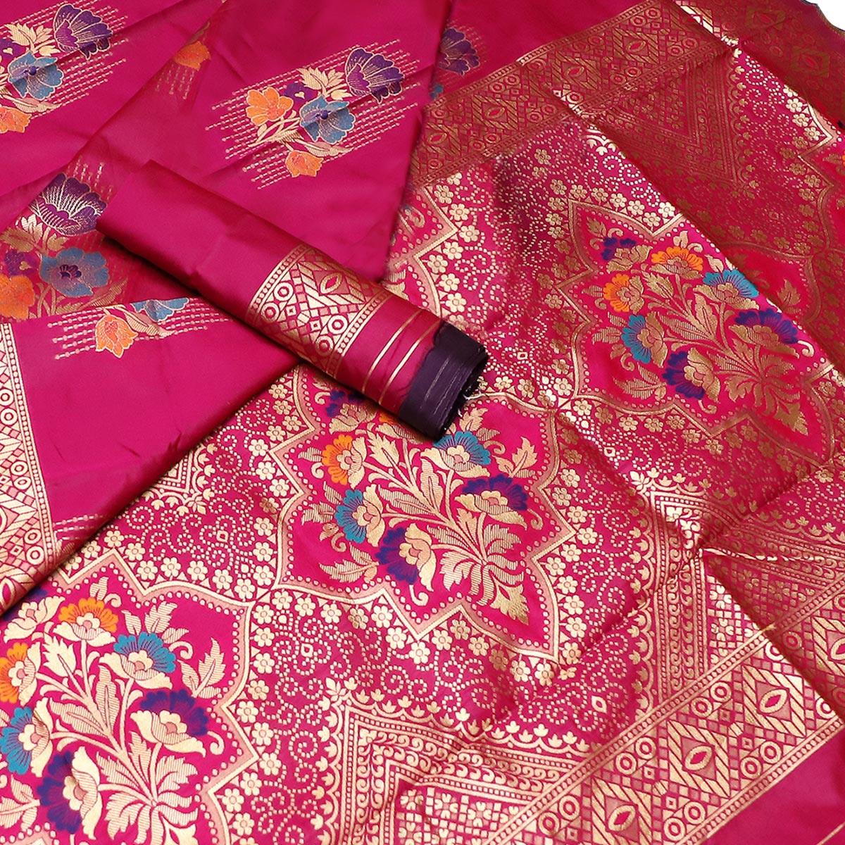 Entrancing Pink Colored Festive Wear Woven Banarasi Silk Saree - Peachmode