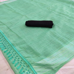 Entrancing Rama Colored Casual Wear Solid Cotton Saree - Peachmode