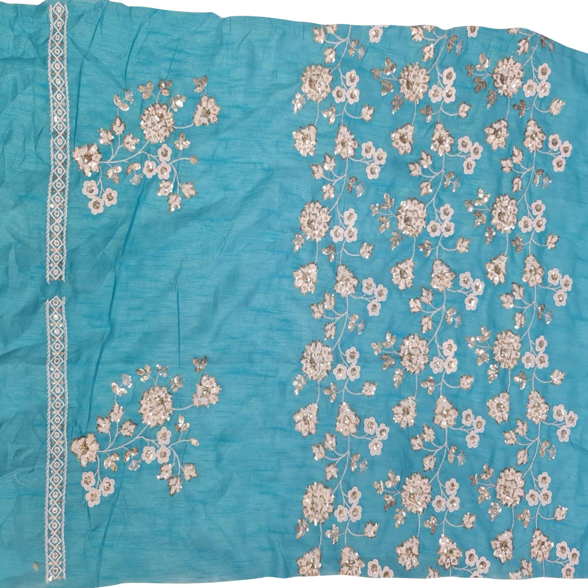 Entrancing Sky Blue Colored Partywear Embroidered Pure Heavy Rangoli Saree - Peachmode