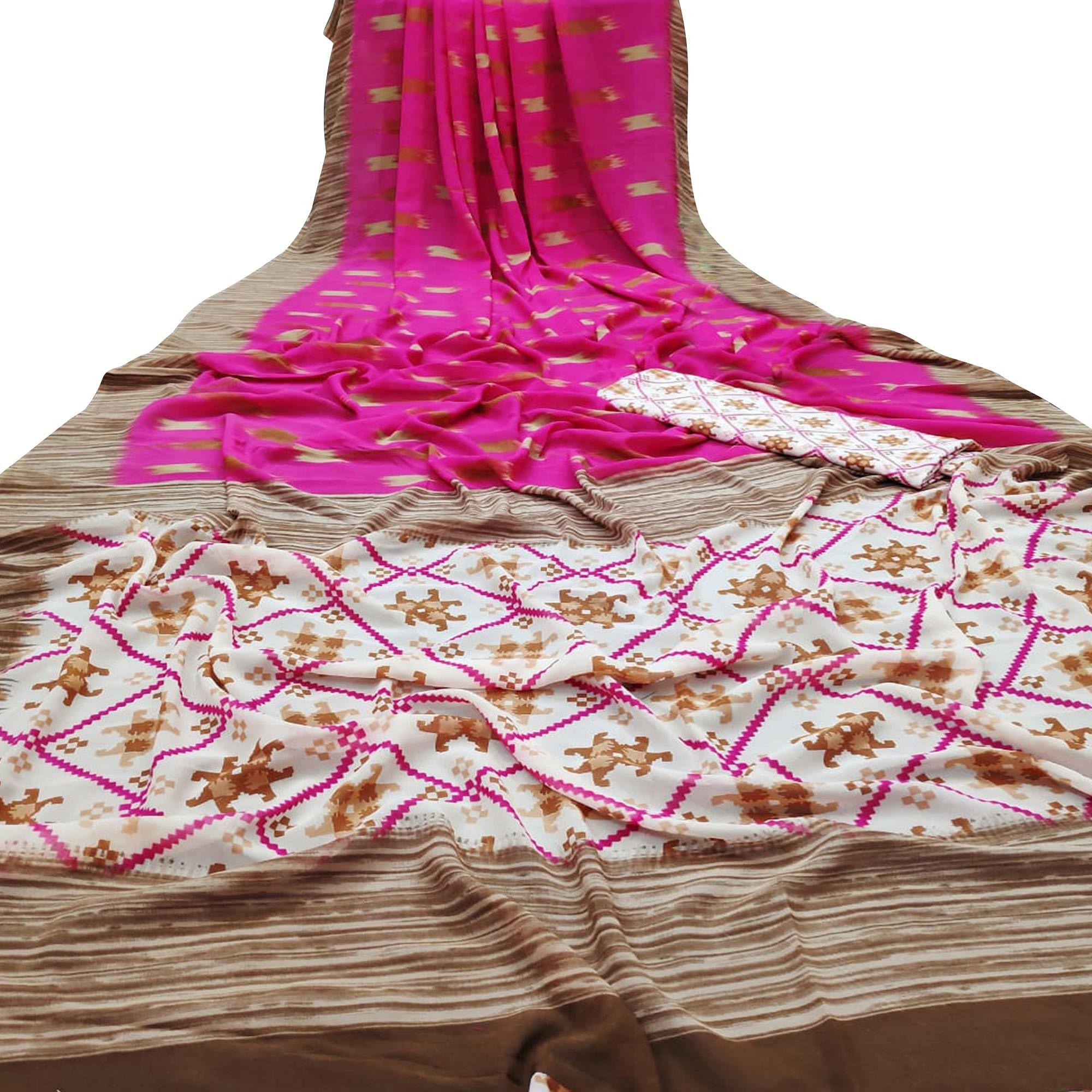 Ethnic Dark Pink Colored Casual Wear Mill Printed Georgette Saree - Peachmode