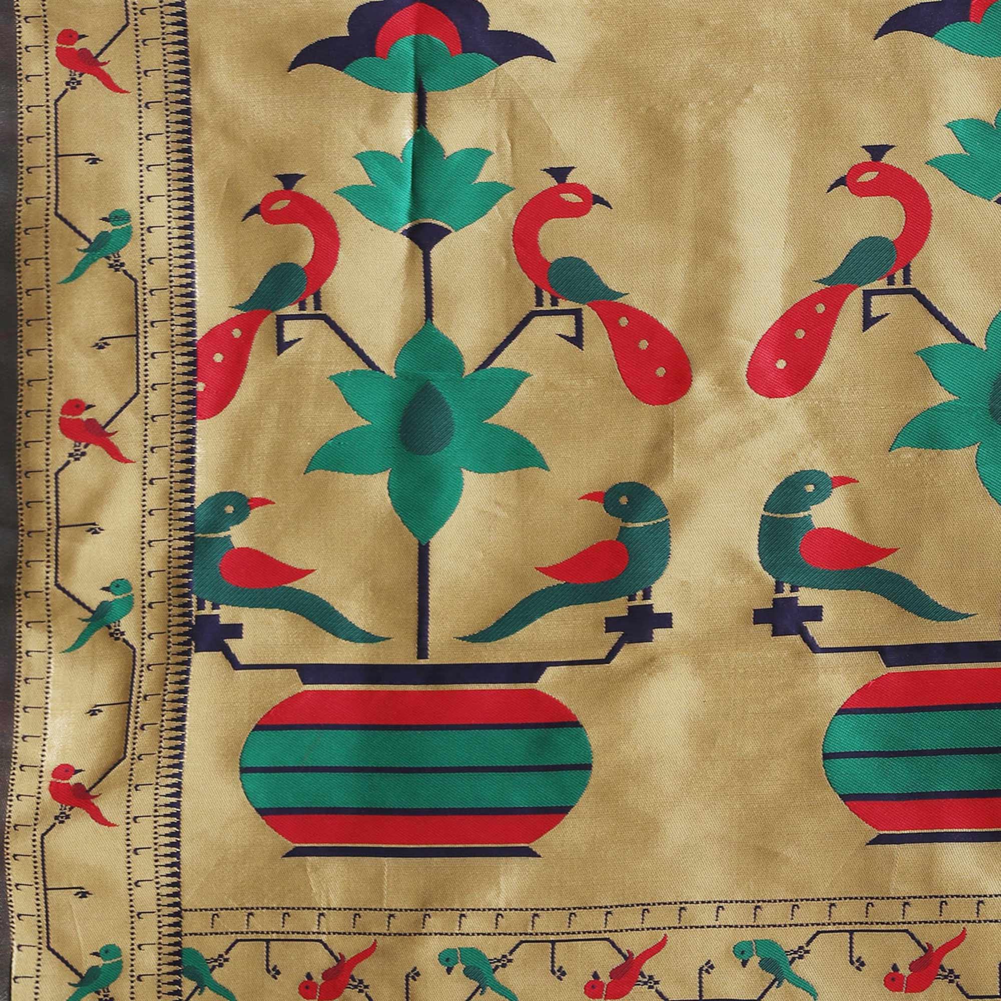 Ethnic Gold-Navy Blue Colored Festive Wear Woven Silk Blend Saree - Peachmode