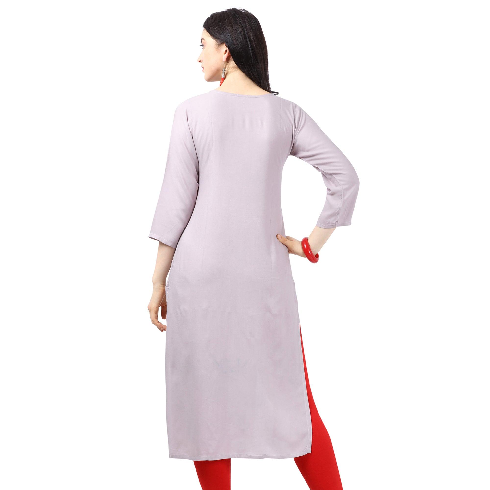 Ethnic Light Purple Colored Partywear Embellished Rayon Kurti - Peachmode
