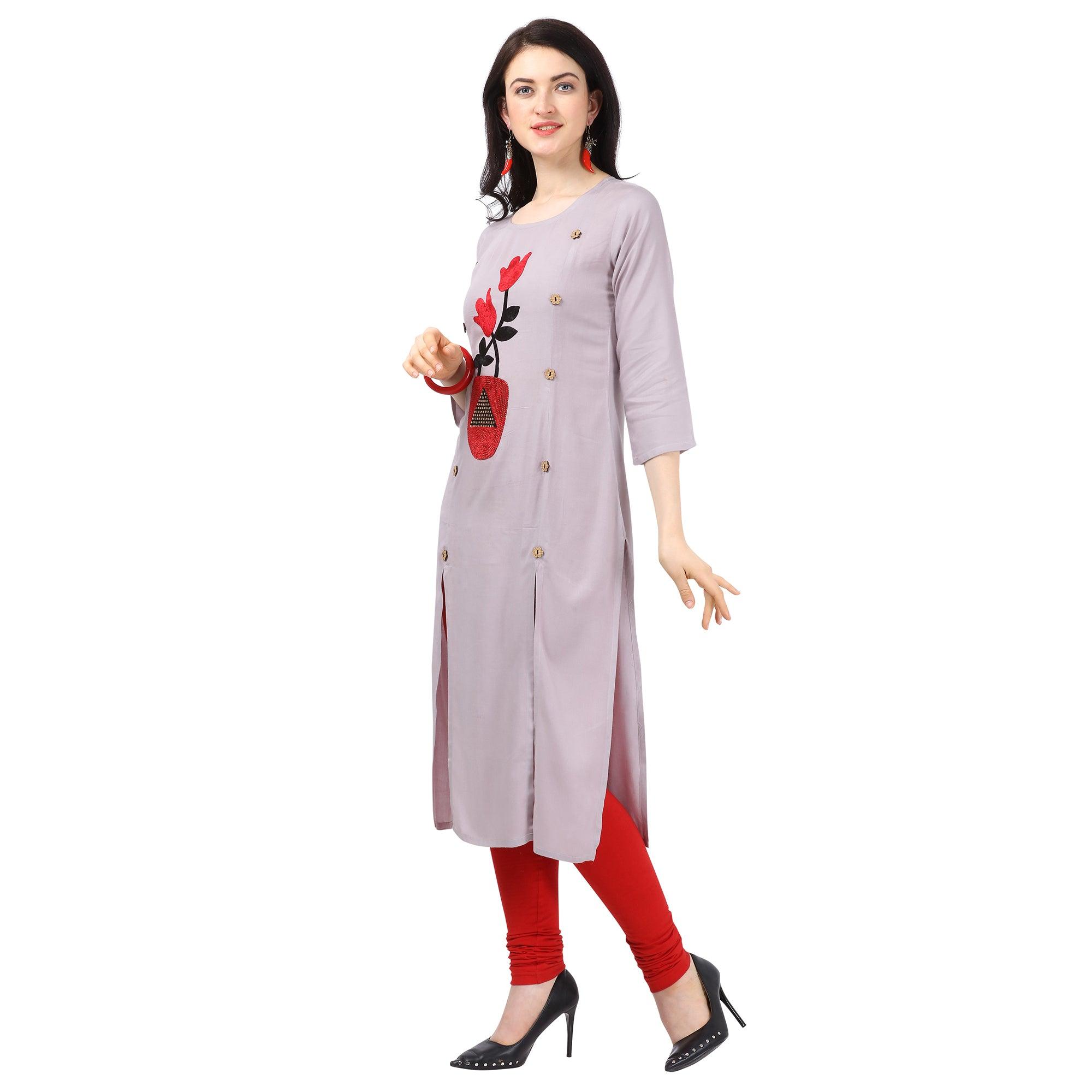 Ethnic Light Purple Colored Partywear Embellished Rayon Kurti - Peachmode