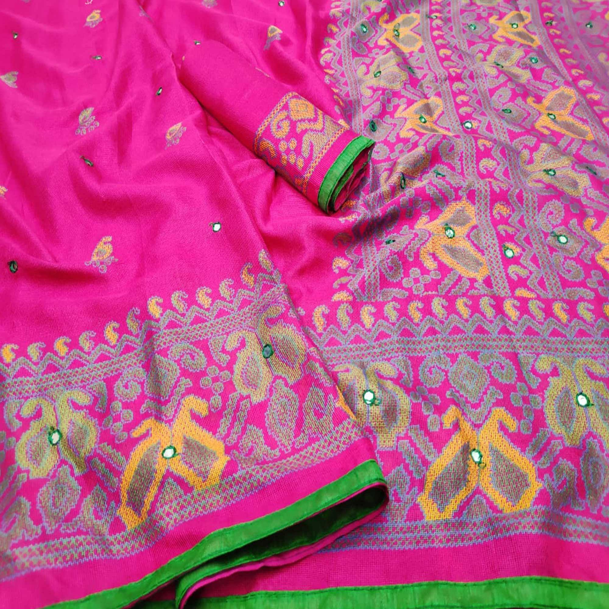 Ethnic Pink Coloured Casual Wear Printed Cotton Jute Saree - Peachmode