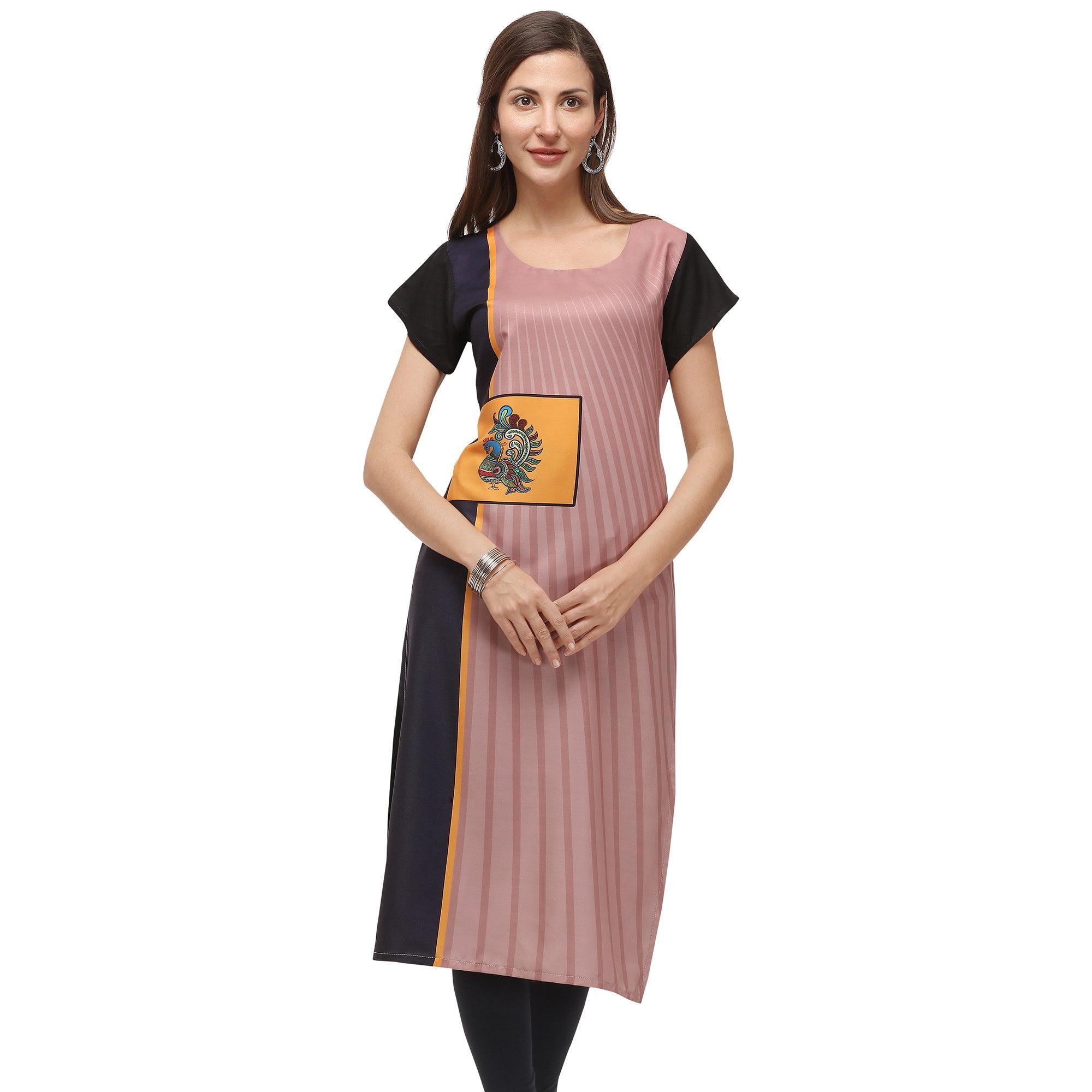 Ethnic Pink Coloured Digital Printed Casual Wear Kurti - Peachmode