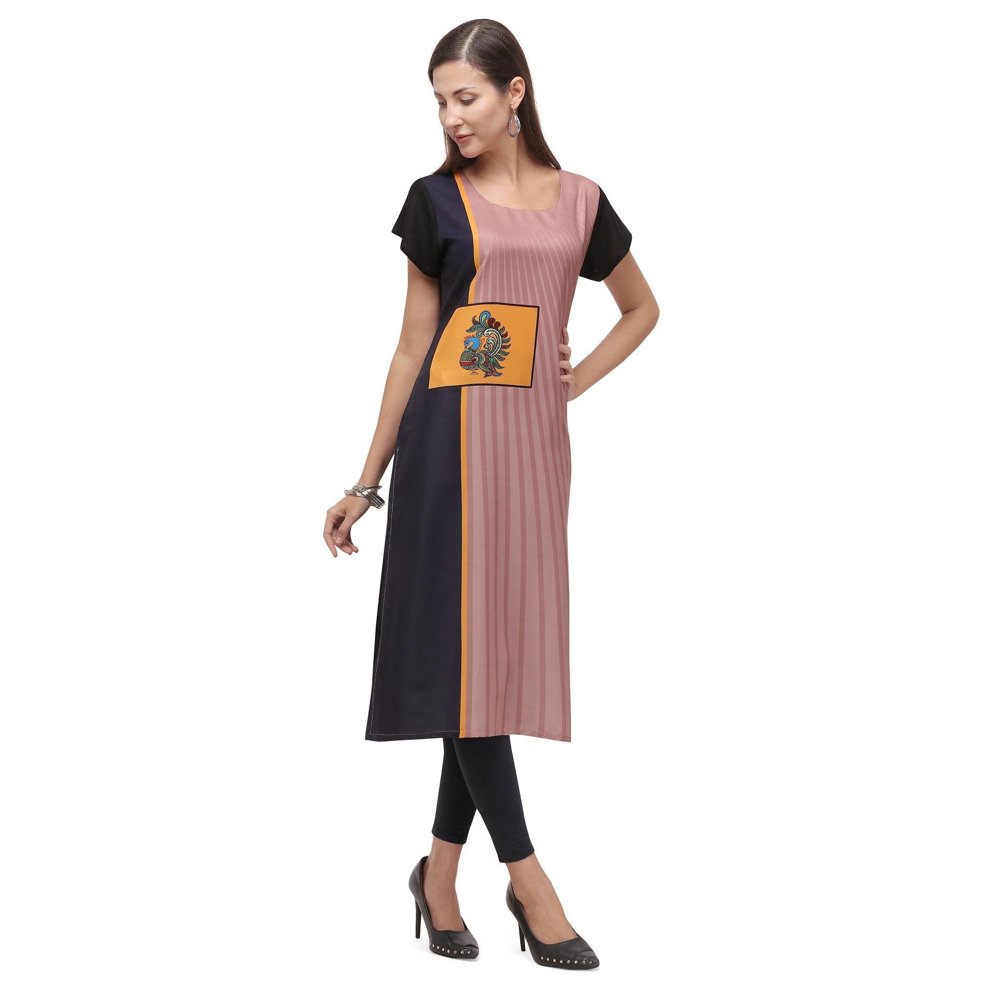Ethnic Pink Coloured Digital Printed Casual Wear Kurti - Peachmode